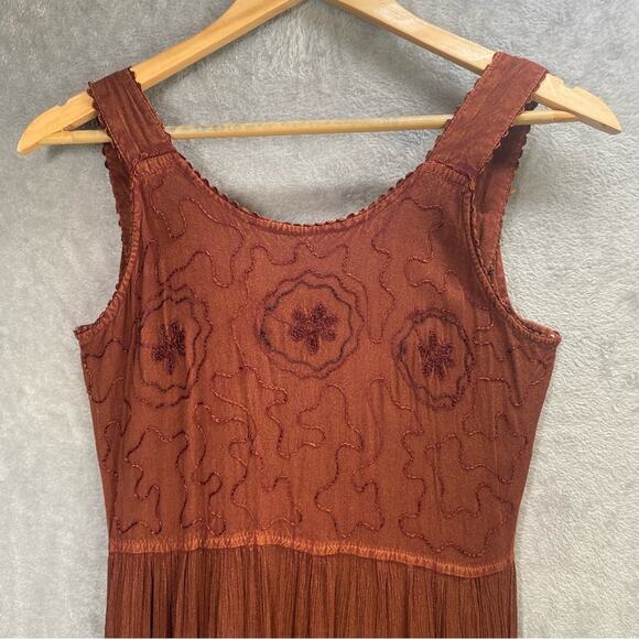 Boho Maxi Dress Small Embroidered Tiered Forest Fairy Grunge Goblin Granola - Picture 3 of 9